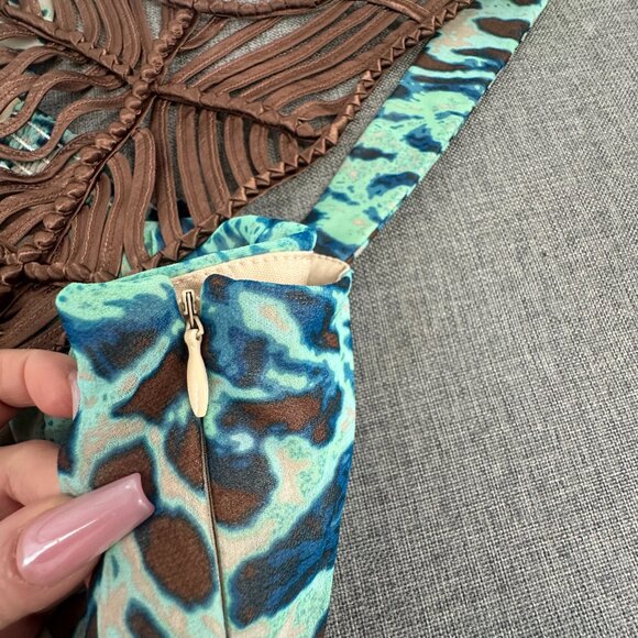 Boston Proper Halter Top Figure Flattering Animal Print Lined Padded Turquoise B - Picture 10 of 16